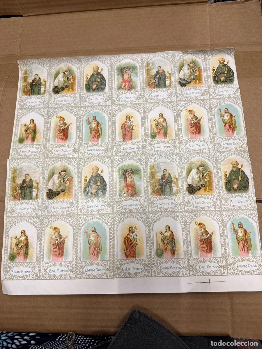 Postales: Antigua lamina con varios recordatorios o estampas religiosos o santos. A&ntilde;os 40. Sin cortar