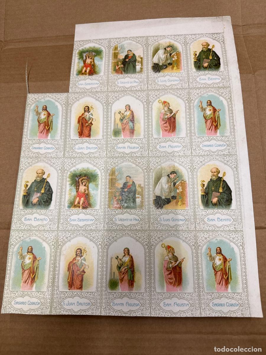 Postales: Antigua lamina con varios recordatorios o estampas religiosos o santos. A&ntilde;os 40. Sin cortar