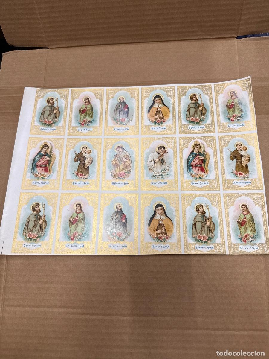 Postales: Antigua lamina con varios recordatorios o estampas religiosos o santos. A&ntilde;os 40. Sin cortar