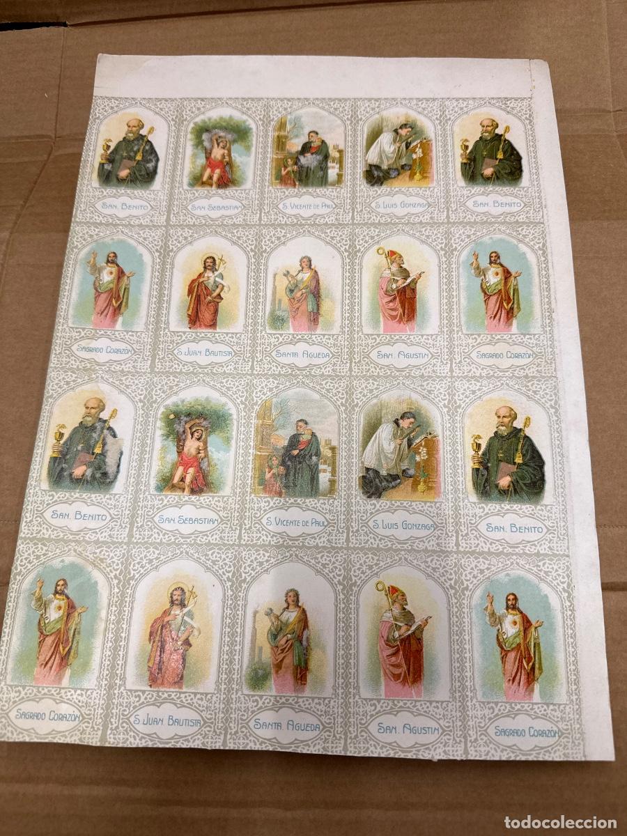 Postales: Antigua lamina con varios recordatorios o estampas religiosos o santos. A&ntilde;os 40. Sin cortar