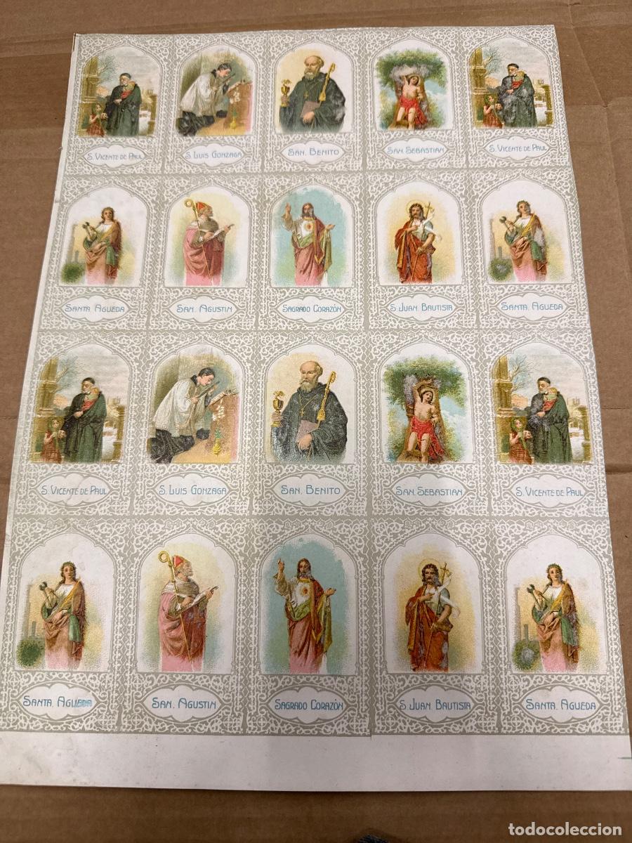 Postales: Antigua lamina con varios recordatorios o estampas religiosos o santos. A&ntilde;os 40. Sin cortar
