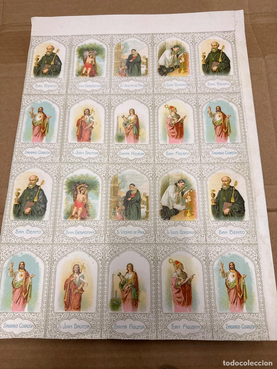 Postales: Antigua lamina con varios recordatorios o estampas religiosos o santos. A&ntilde;os 40. Sin cortar