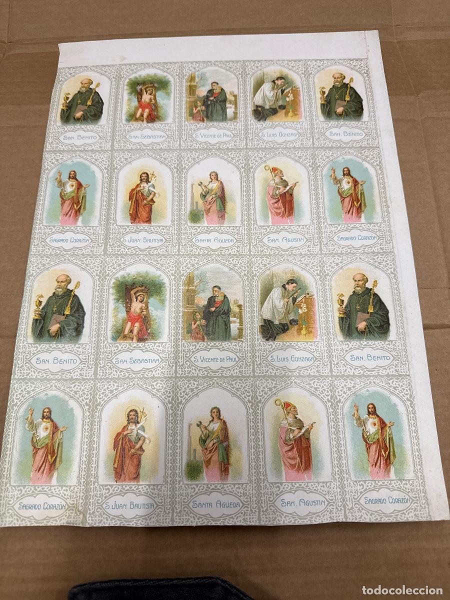 Postales: Antigua lamina con varios recordatorios o estampas religiosos o santos. A&ntilde;os 40. Sin cortar