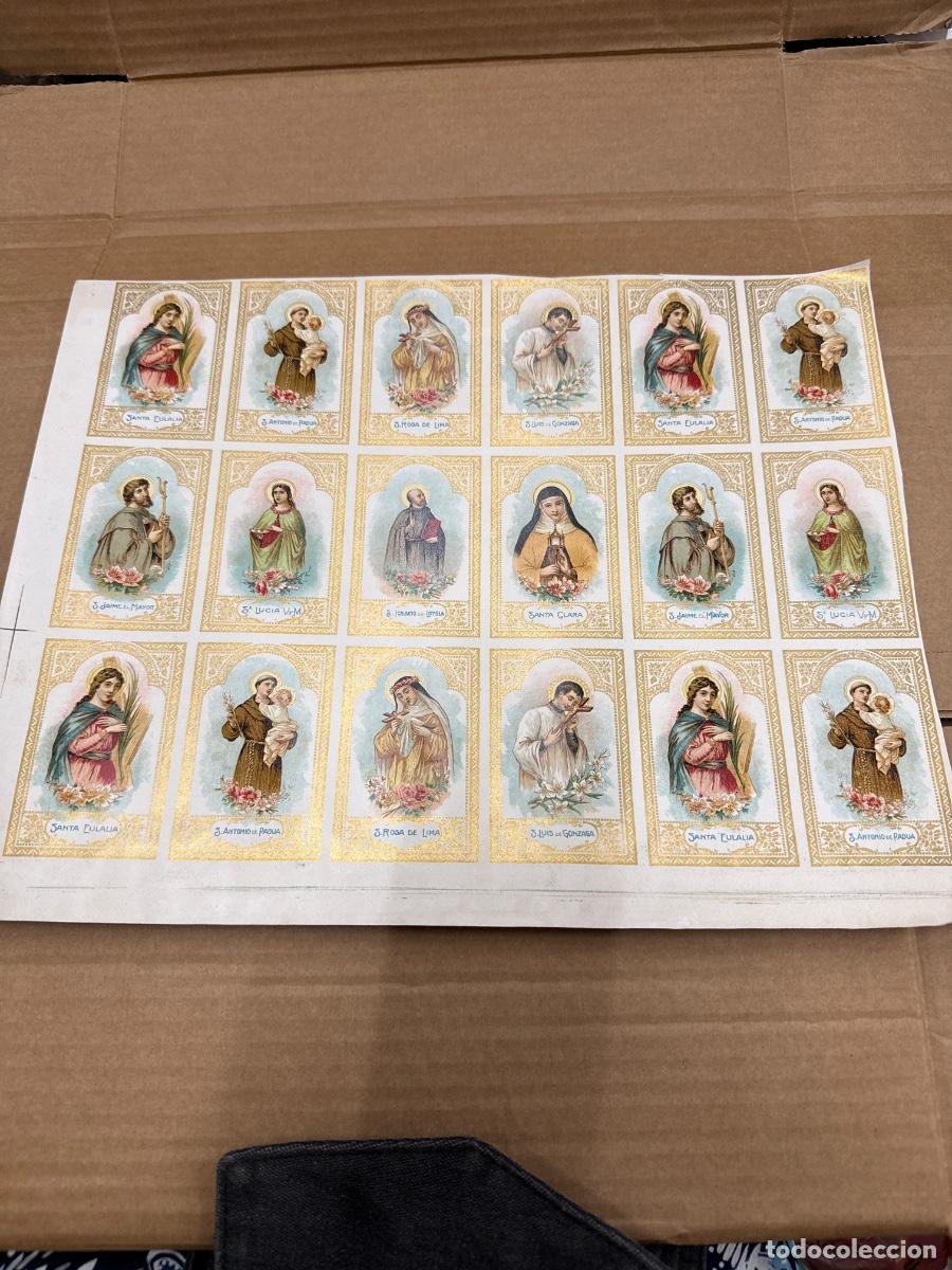 Postales: Antigua lamina con varios recordatorios o estampas religiosos o santos. A&ntilde;os 40. Sin cortar