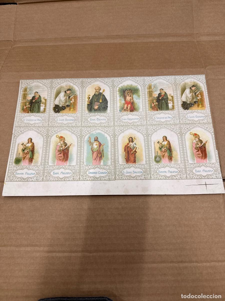 Postales: Antigua lamina con varios recordatorios o estampas religiosos o santos. A&ntilde;os 40. Sin cortar