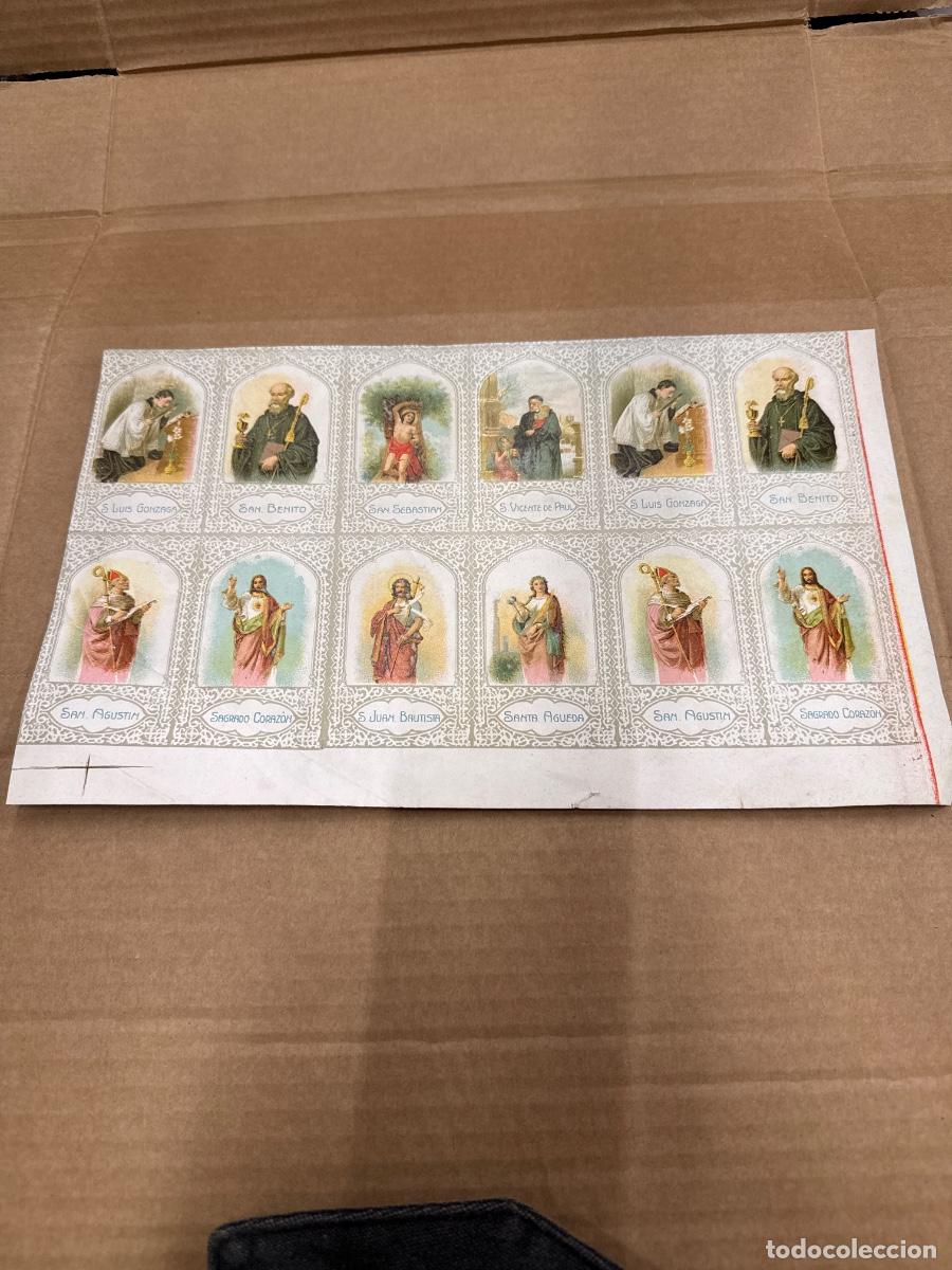 Postales: Antigua lamina con varios recordatorios o estampas religiosos o santos. A&ntilde;os 40. Sin cortar