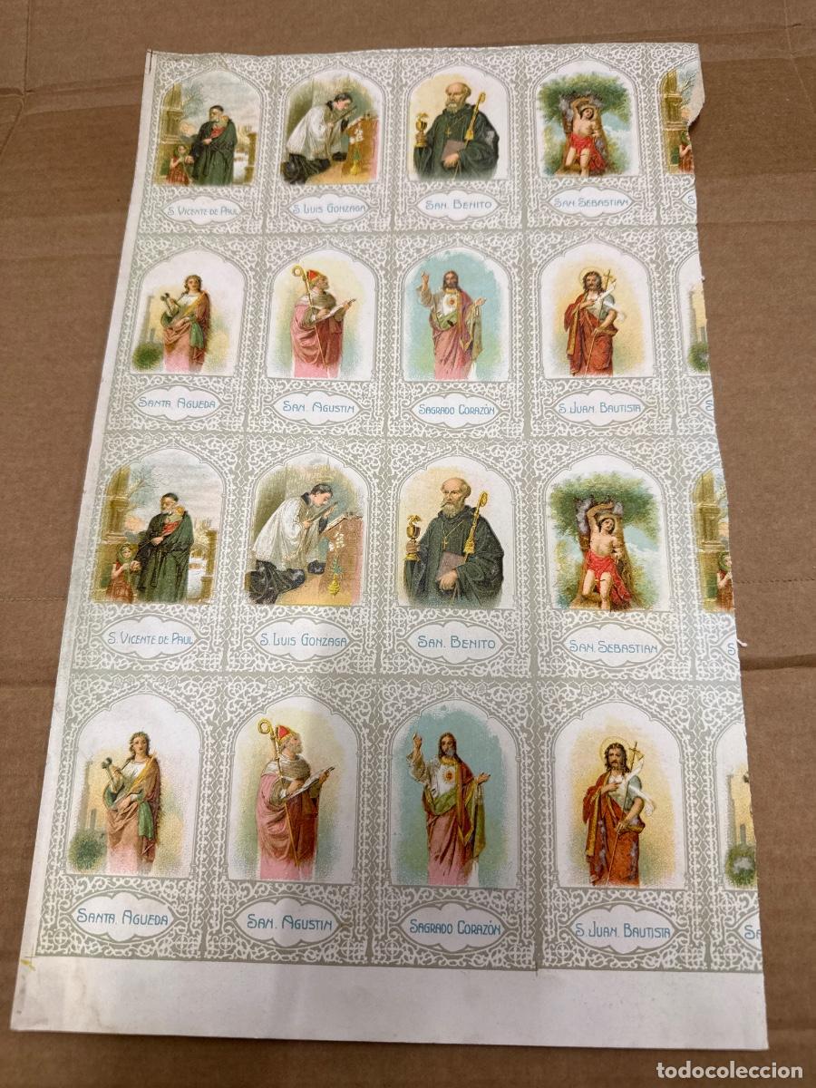 Postales: Antigua lamina con varios recordatorios o estampas religiosos o santos. A&ntilde;os 40. Sin cortar