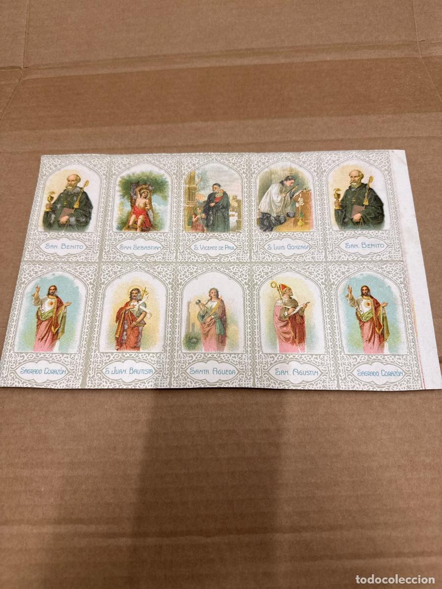 Postales: Antigua lamina con varios recordatorios o estampas religiosos o santos. A&ntilde;os 40. Sin cortar