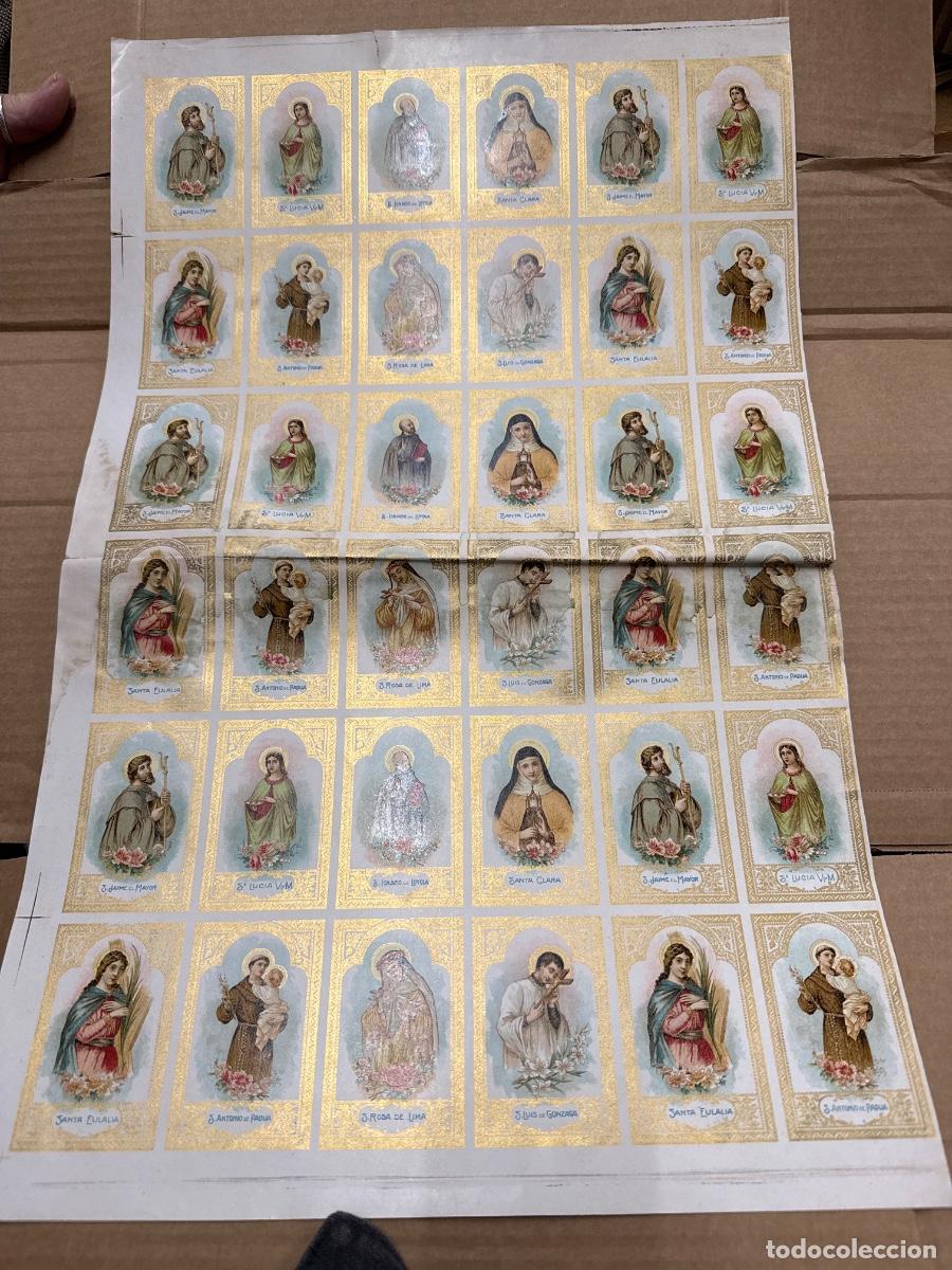 Postales: Antigua lamina con varios recordatorios o estampas religiosos o santos. A&ntilde;os 40. Sin cortar