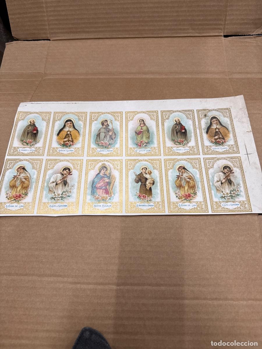 Postales: Antigua lamina con varios recordatorios o estampas religiosos o santos. A&ntilde;os 40. Sin cortar