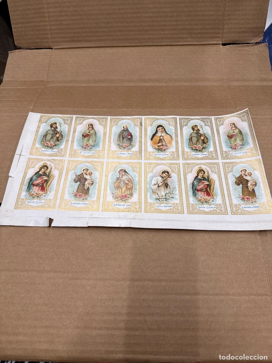 Postales: Antigua lamina con varios recordatorios o estampas religiosos o santos. A&ntilde;os 40. Sin cortar