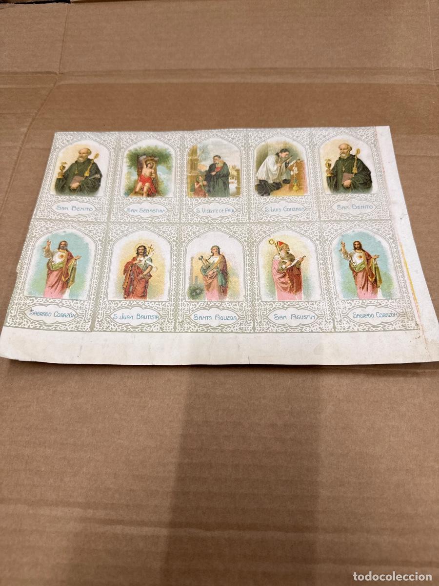 Postales: Antigua lamina con varios recordatorios o estampas religiosos o santos. A&ntilde;os 40. Sin cortar