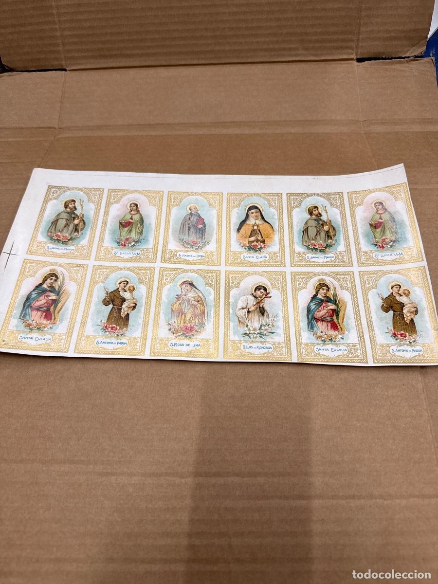 Postales: Antigua lamina con varios recordatorios o estampas religiosos o santos. A&ntilde;os 40. Sin cortar