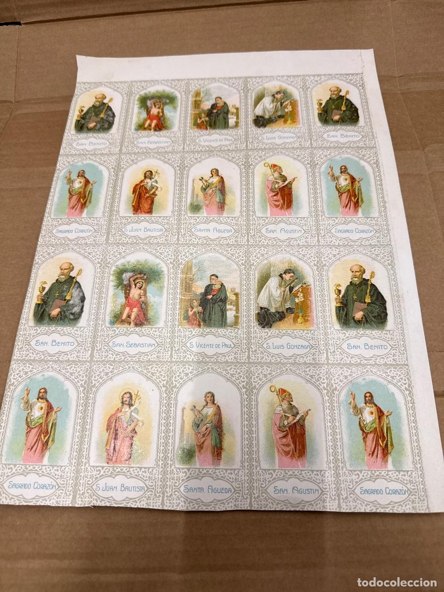 Postales: Antigua lamina con varios recordatorios o estampas religiosos o santos. A&ntilde;os 40. Sin cortar