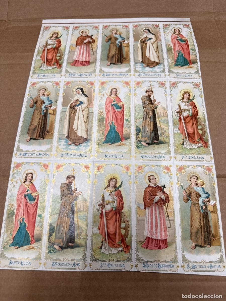 Postales: Antigua lamina con varios recordatorios o estampas religiosos o santos. A&ntilde;os 40. Sin cortar