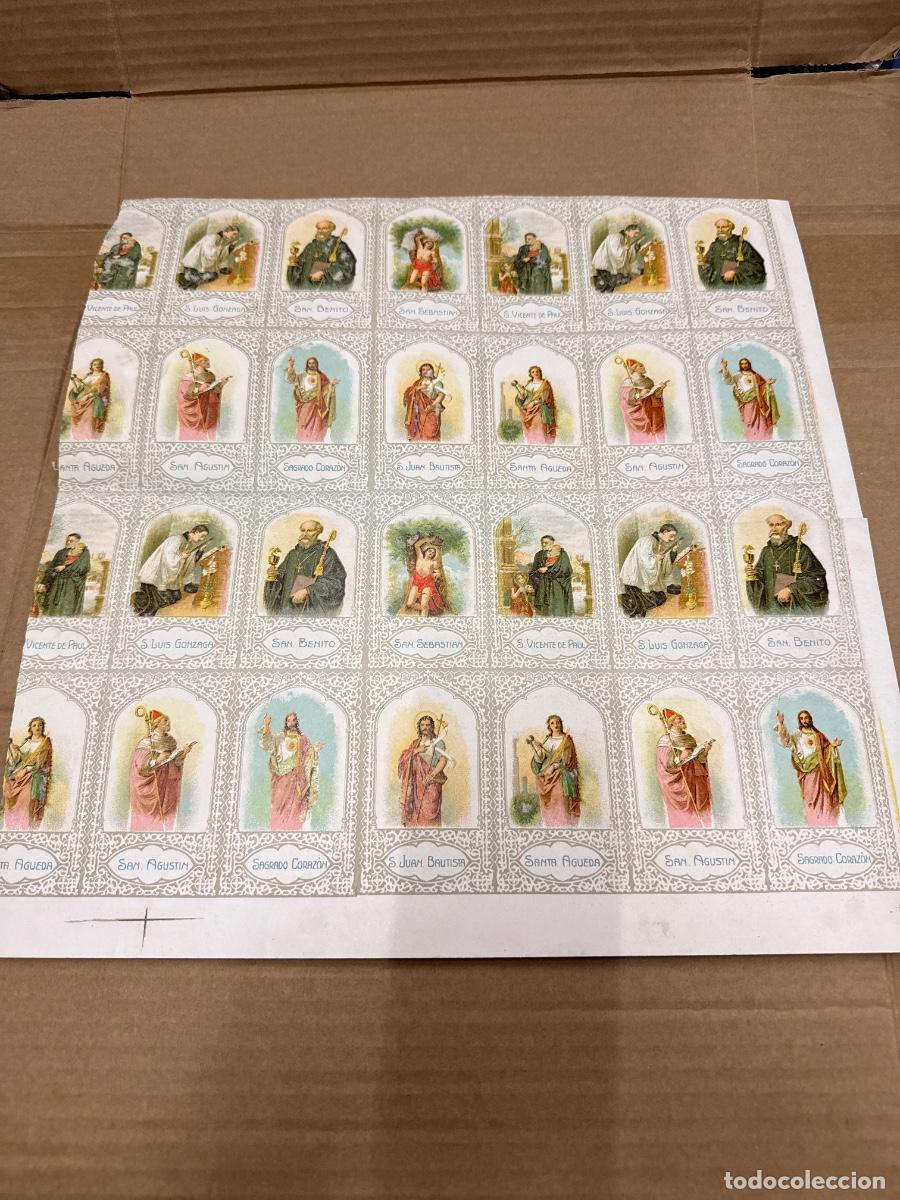 Postales: Antigua lamina con varios recordatorios o estampas religiosos o santos. A&ntilde;os 40. Sin cortar