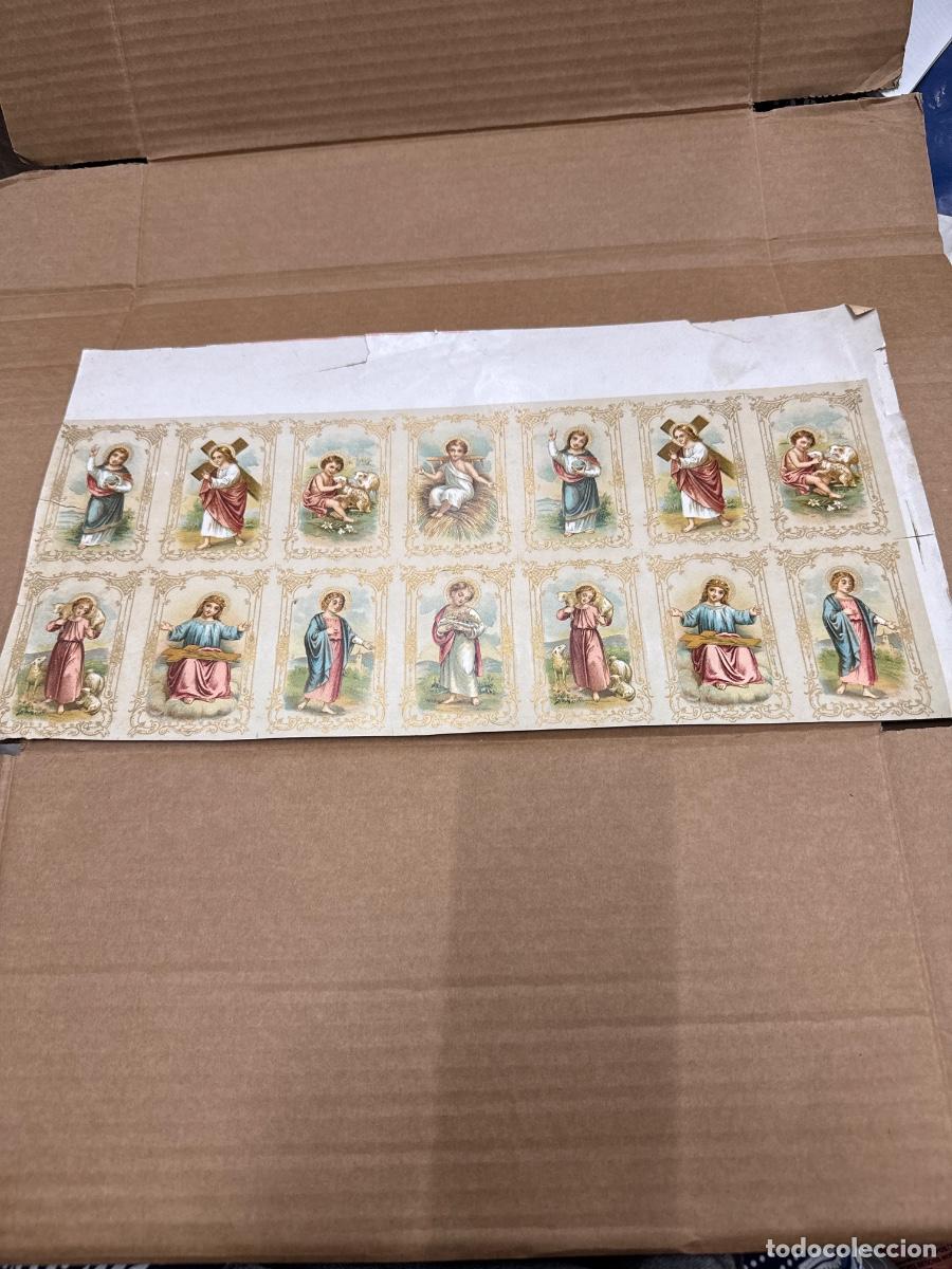 Postales: Antigua lamina con varios recordatorios o estampas religiosos o santos. A&ntilde;os 40. Sin cortar