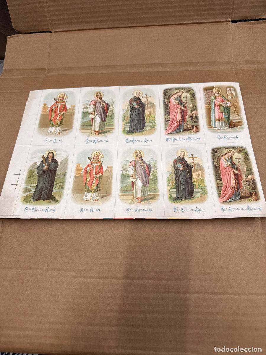 Postales: Antigua lamina con varios recordatorios o estampas religiosos o santos. A&ntilde;os 40. Sin cortar