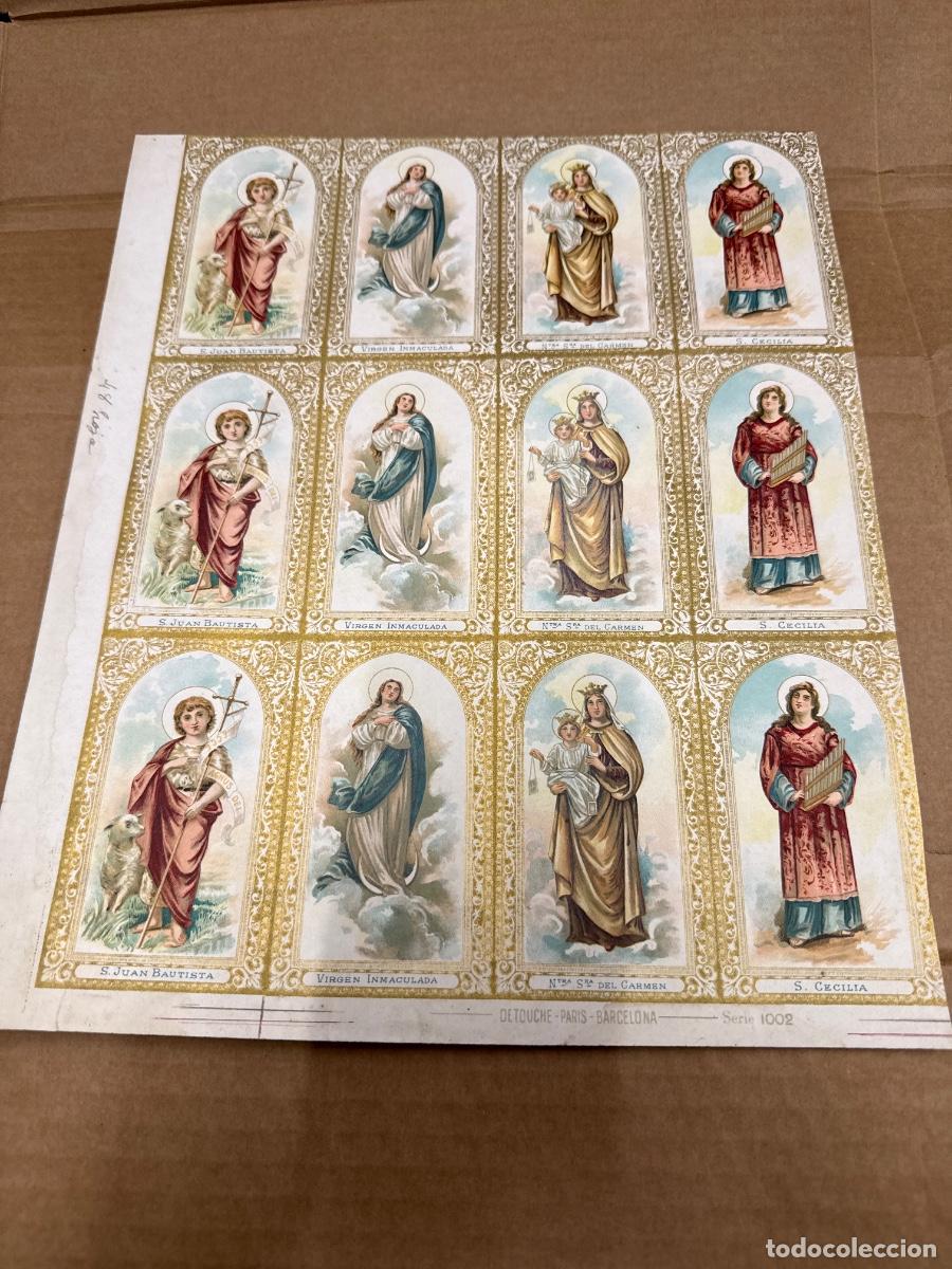 Postales: Antigua lamina con varios recordatorios o estampas religiosos o santos. A&ntilde;os 40. Sin cortar