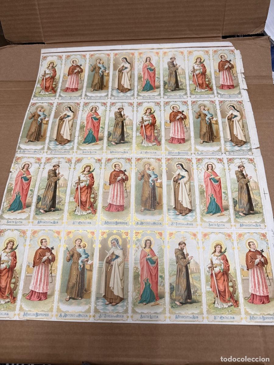 Postales: Antigua lamina con varios recordatorios o estampas religiosos o santos. A&ntilde;os 40. Sin cortar