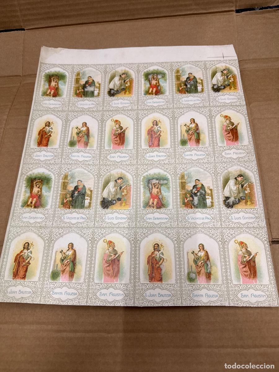 Postales: Antigua lamina con varios recordatorios o estampas religiosos o santos. A&ntilde;os 40. Sin cortar