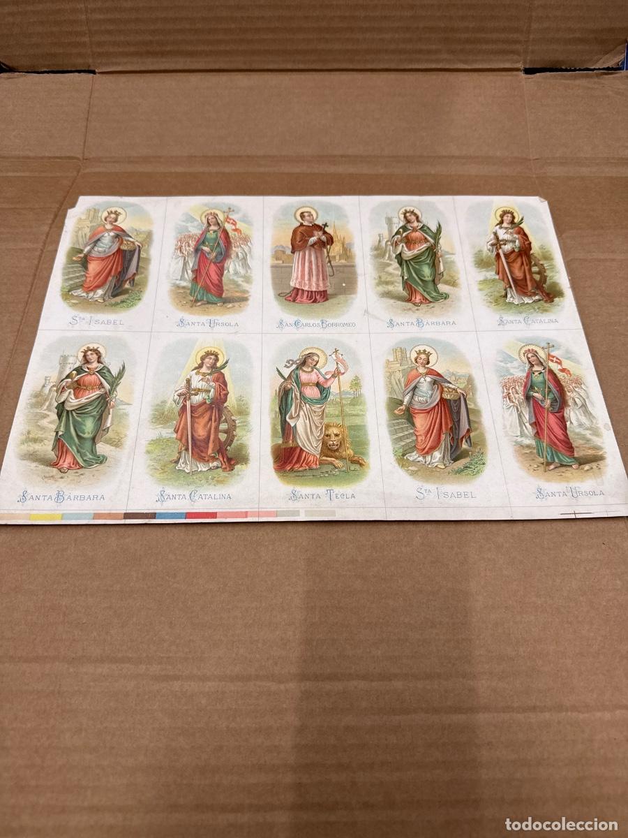 Postales: Antigua lamina con varios recordatorios o estampas religiosos o santos. A&ntilde;os 40. Sin cortar