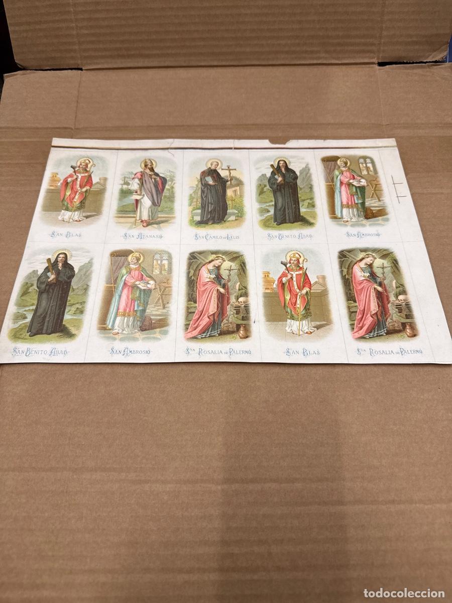 Postales: Antigua lamina con varios recordatorios o estampas religiosos o santos. A&ntilde;os 40. Sin cortar