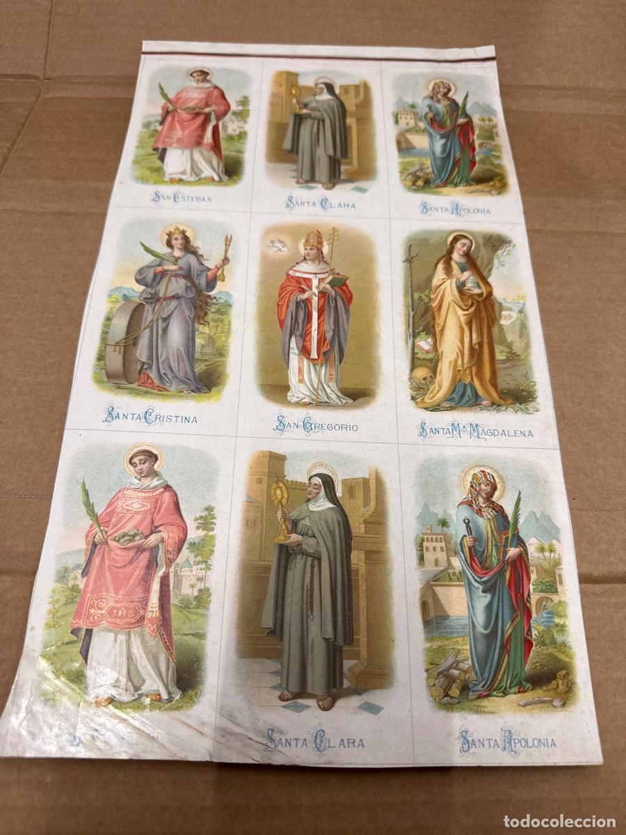 Postales: Antigua lamina con varios recordatorios o estampas religiosos o santos. A&ntilde;os 40. Sin cortar