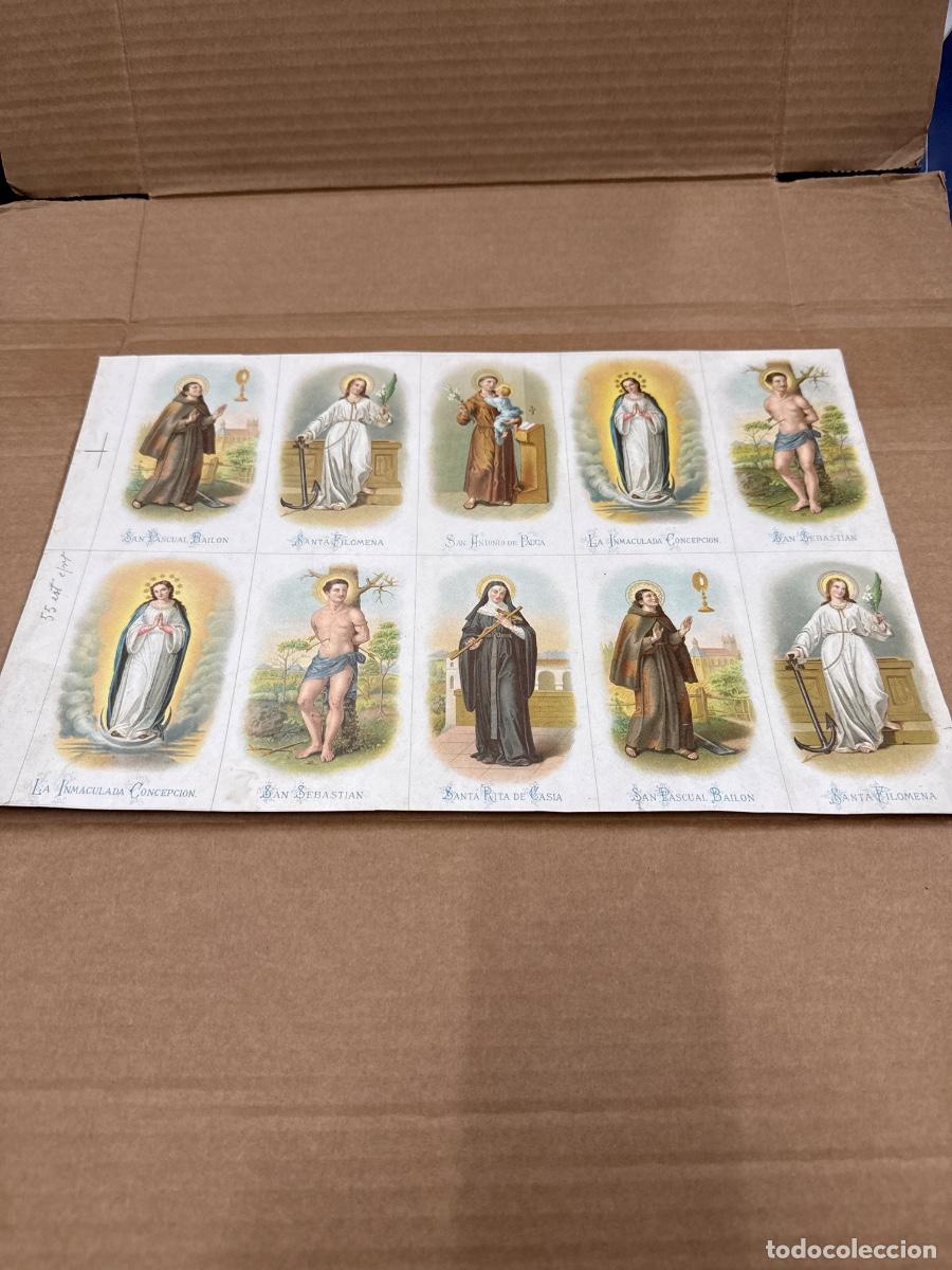 Postales: Antigua lamina con varios recordatorios o estampas religiosos o santos. A&ntilde;os 40. Sin cortar