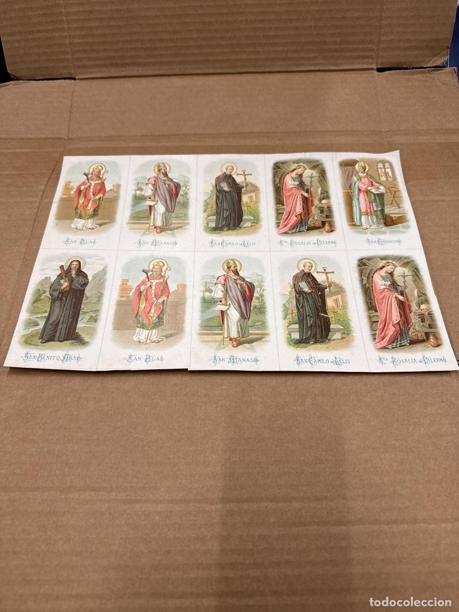 Postales: Antigua lamina con varios recordatorios o estampas religiosos o santos. A&ntilde;os 40. Sin cortar
