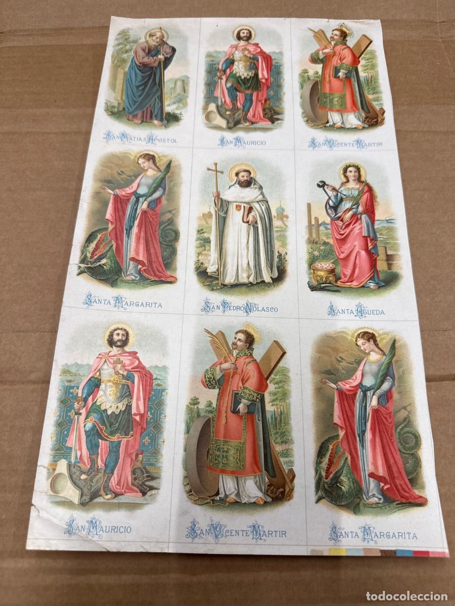 Postales: Antigua lamina con varios recordatorios o estampas religiosos o santos. A&ntilde;os 40. Sin cortar