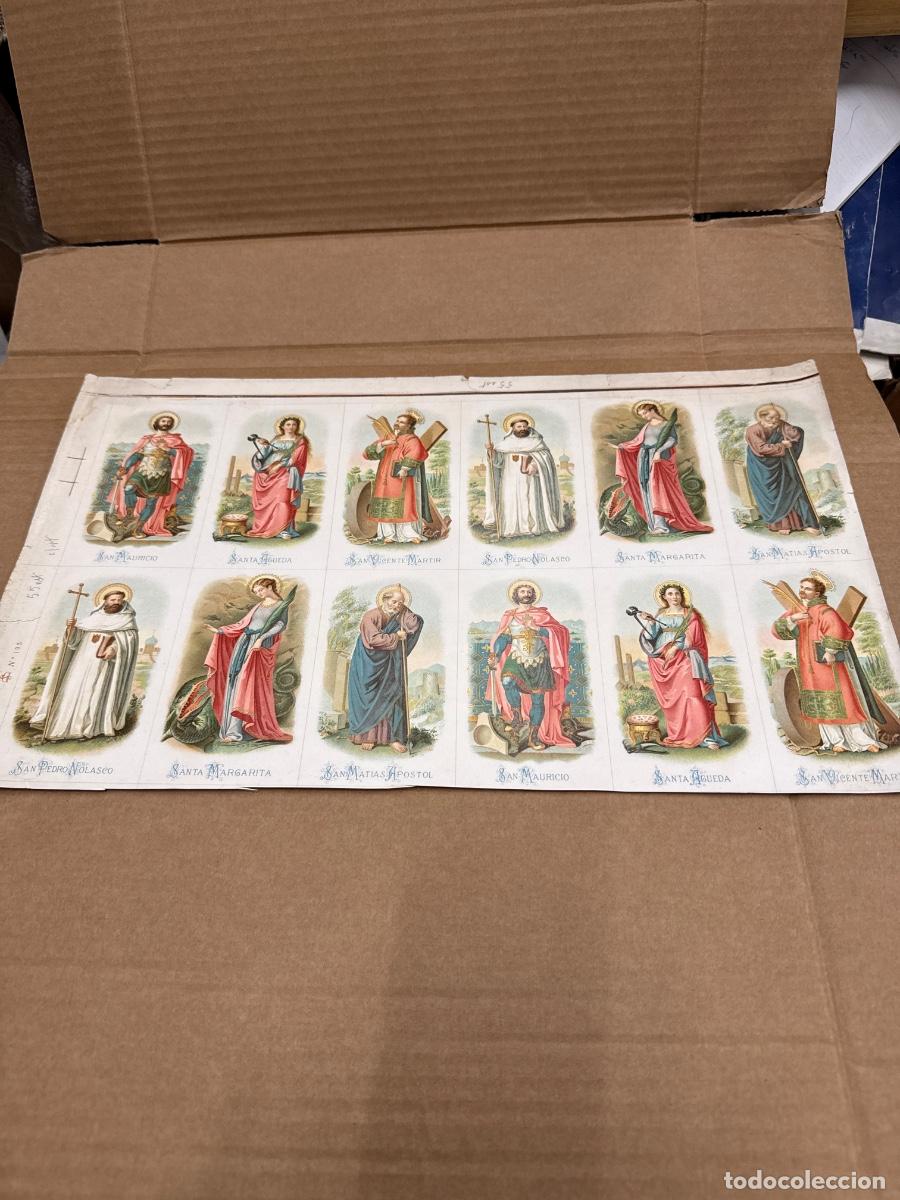 Postales: Antigua lamina con varios recordatorios o estampas religiosos o santos. A&ntilde;os 40. Sin cortar