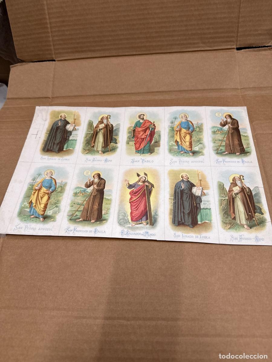 Postales: Antigua lamina con varios recordatorios o estampas religiosos o santos. A&ntilde;os 40. Sin cortar