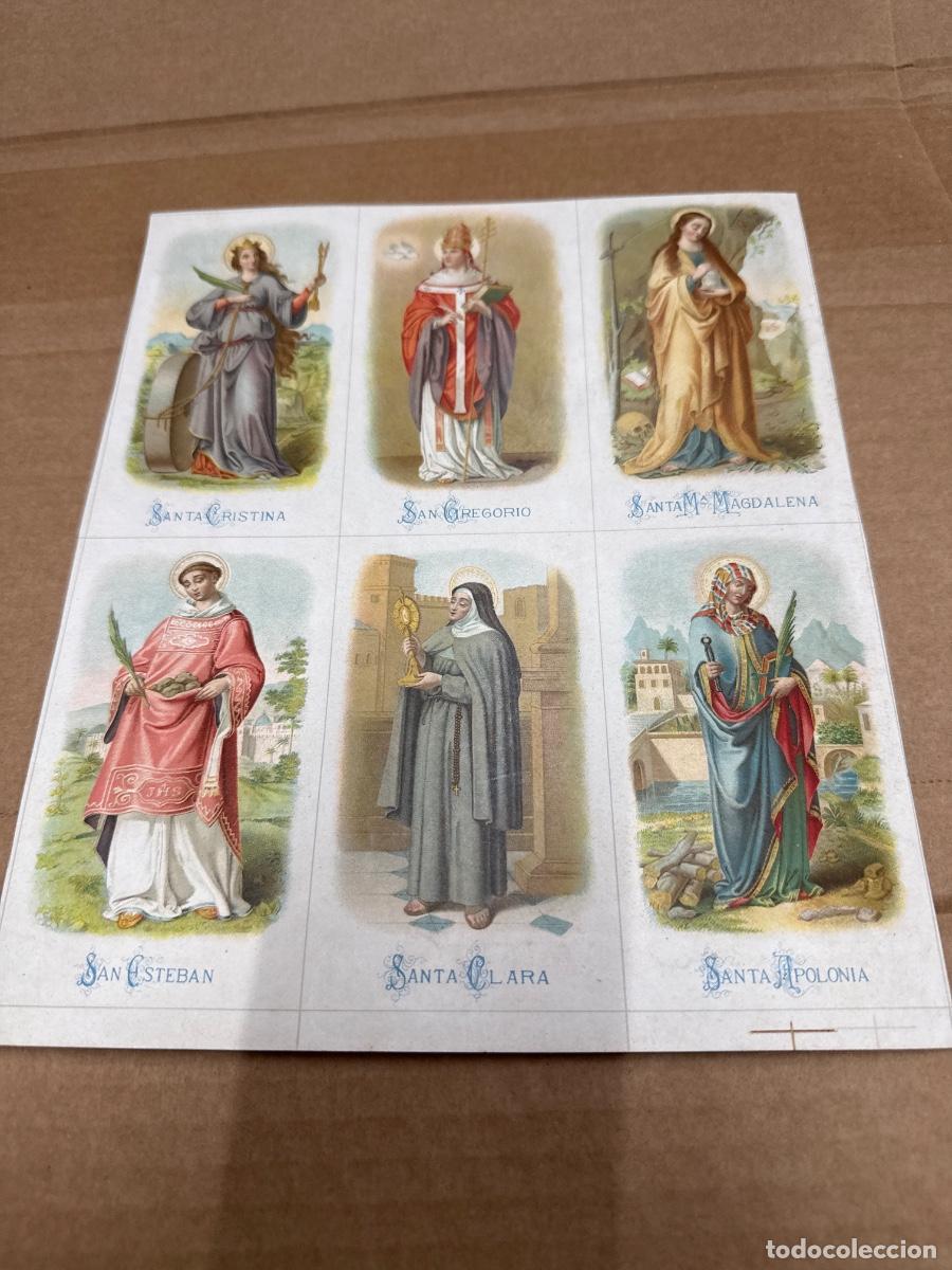 Postales: Antigua lamina con varios recordatorios o estampas religiosos o santos. A&ntilde;os 40. Sin cortar