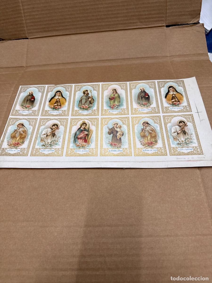 Postales: Antigua lamina con varios recordatorios o estampas religiosos o santos. A&ntilde;os 40. Sin cortar