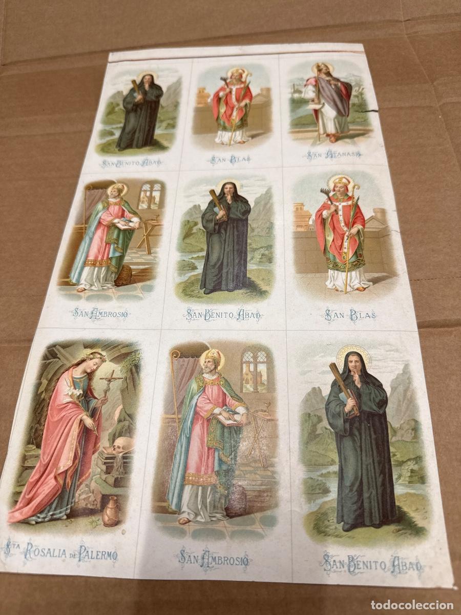 Postales: Antigua lamina con varios recordatorios o estampas religiosos o santos. A&ntilde;os 40. Sin cortar