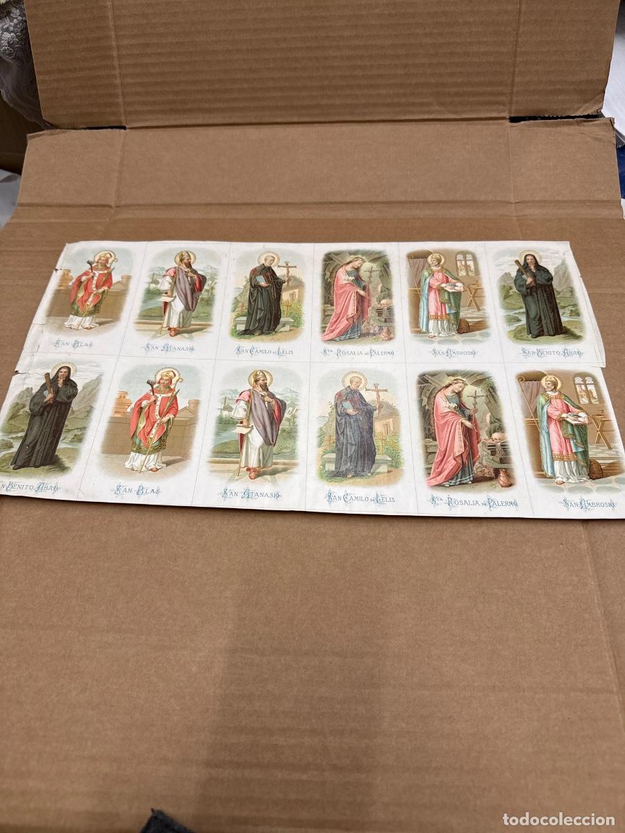 Postales: Antigua lamina con varios recordatorios o estampas religiosos o santos. A&ntilde;os 40. Sin cortar