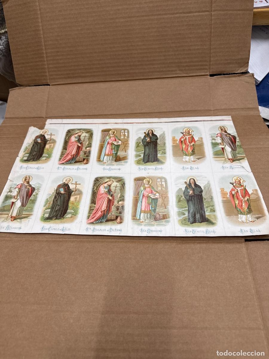 Postales: Antigua lamina con varios recordatorios o estampas religiosos o santos. A&ntilde;os 40. Sin cortar
