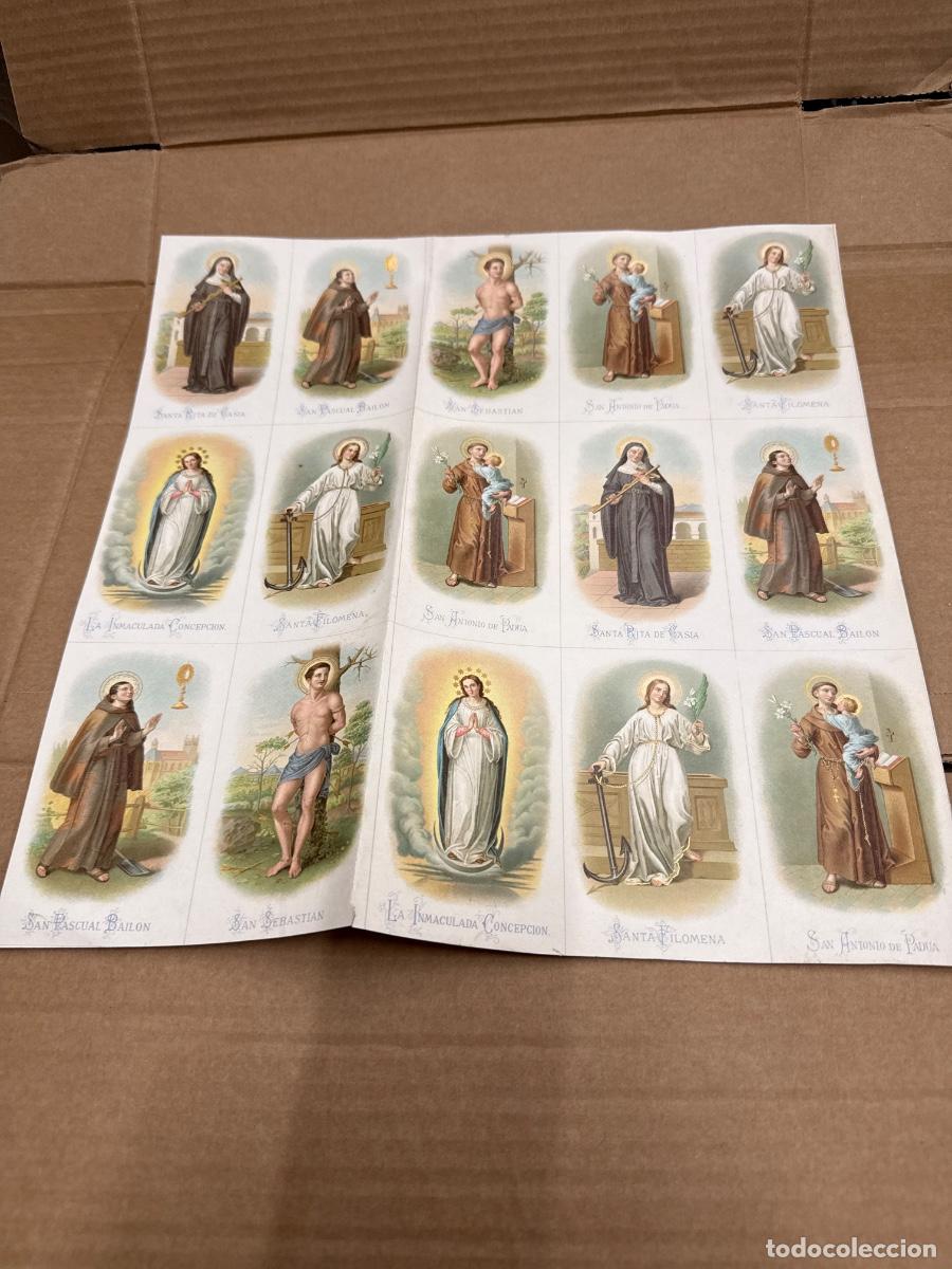 Postales: Antigua lamina con varios recordatorios o estampas religiosos o santos. A&ntilde;os 40. Sin cortar
