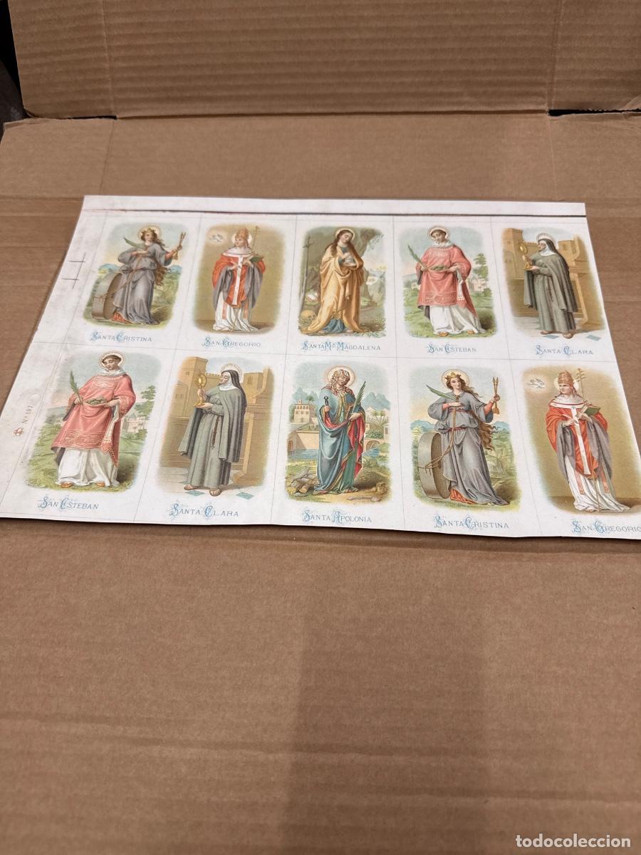 Postales: Antigua lamina con varios recordatorios o estampas religiosos o santos. A&ntilde;os 40. Sin cortar