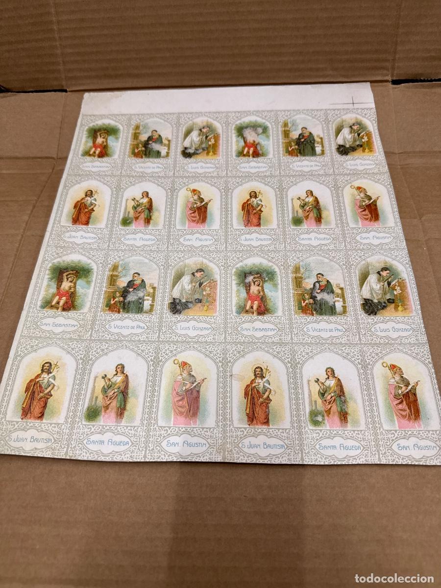 Postales: Antigua lamina con varios recordatorios o estampas religiosos o santos. A&ntilde;os 40. Sin cortar