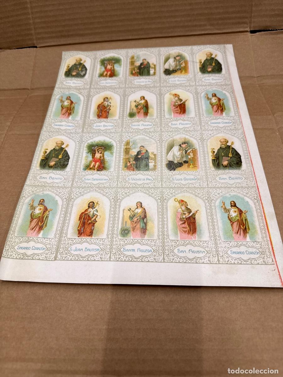 Postales: Antigua lamina con varios recordatorios o estampas religiosos o santos. A&ntilde;os 40. Sin cortar