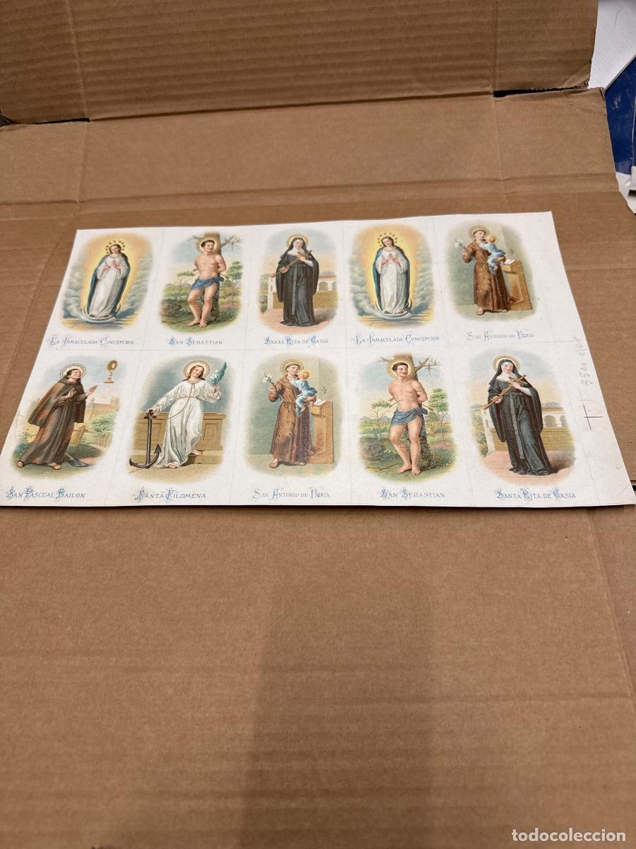 Postales: Antigua lamina con varios recordatorios o estampas religiosos o santos. A&ntilde;os 40. Sin cortar