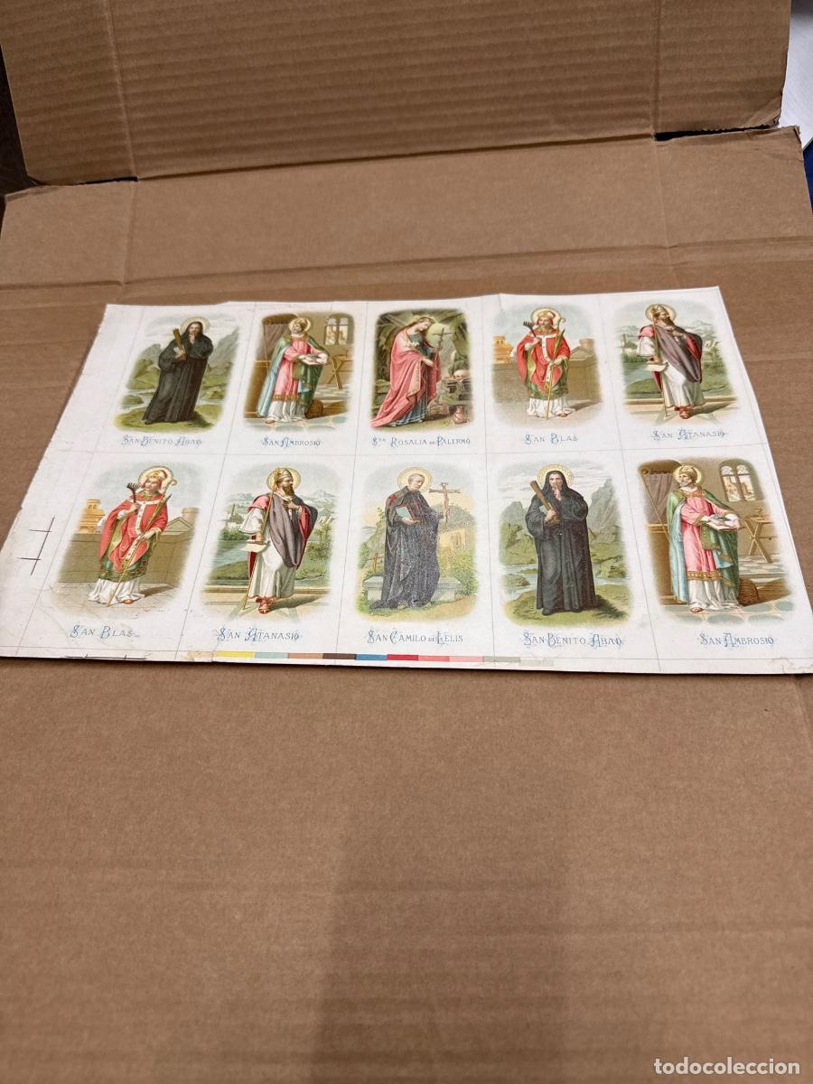Postales: Antigua lamina con varios recordatorios o estampas religiosos o santos. A&ntilde;os 40. Sin cortar