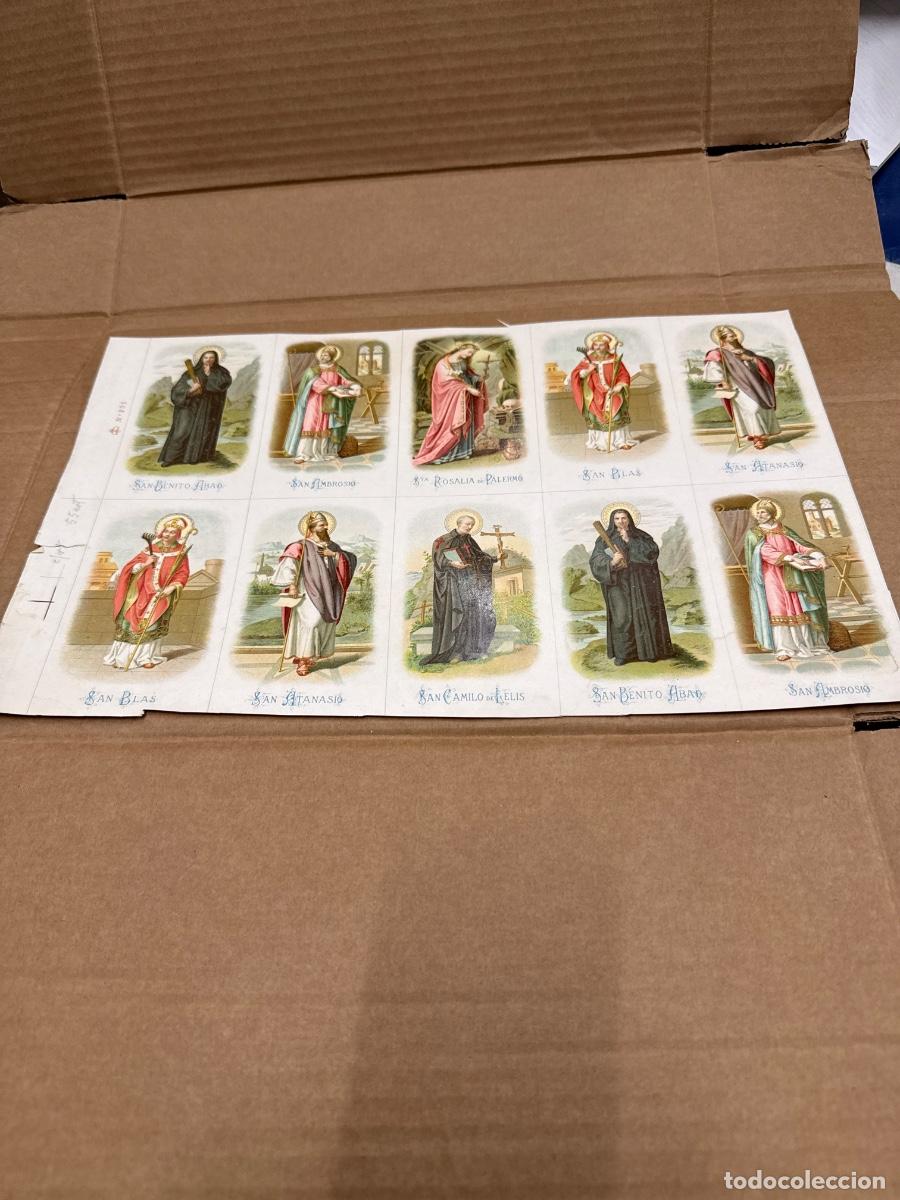 Postales: Antigua lamina con varios recordatorios o estampas religiosos o santos. A&ntilde;os 40. Sin cortar