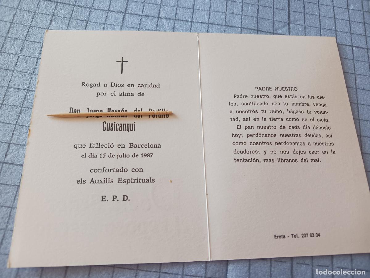 Postales: recordatorio de defuncion de ex diplomatico y mision boliviana, barcelona 1987