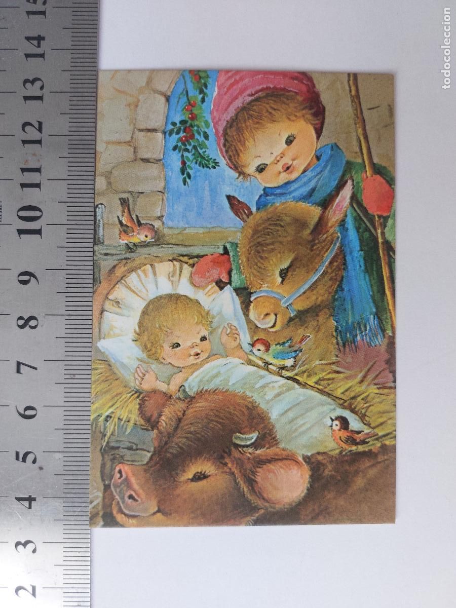 Postales: Estampa de Navidad con ilustraci&oacute;n de nacimiento infantil