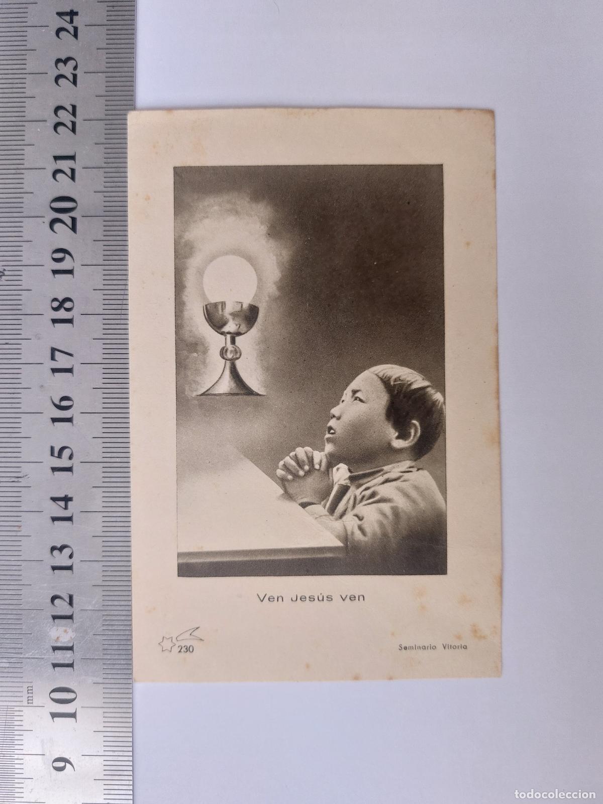 Postales: Estampa religiosa con ni&ntilde;o orando ante c&aacute;liz de Seminario Vitoria
