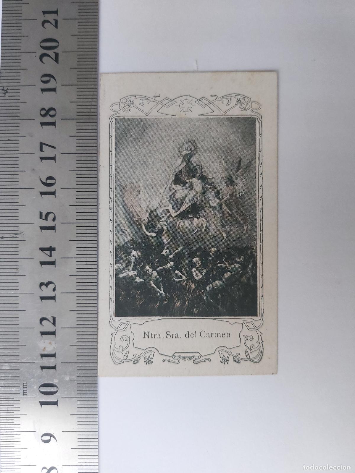 Postales: Estampa religiosa de Nuestra Se&ntilde;ora del Carmen con promesas