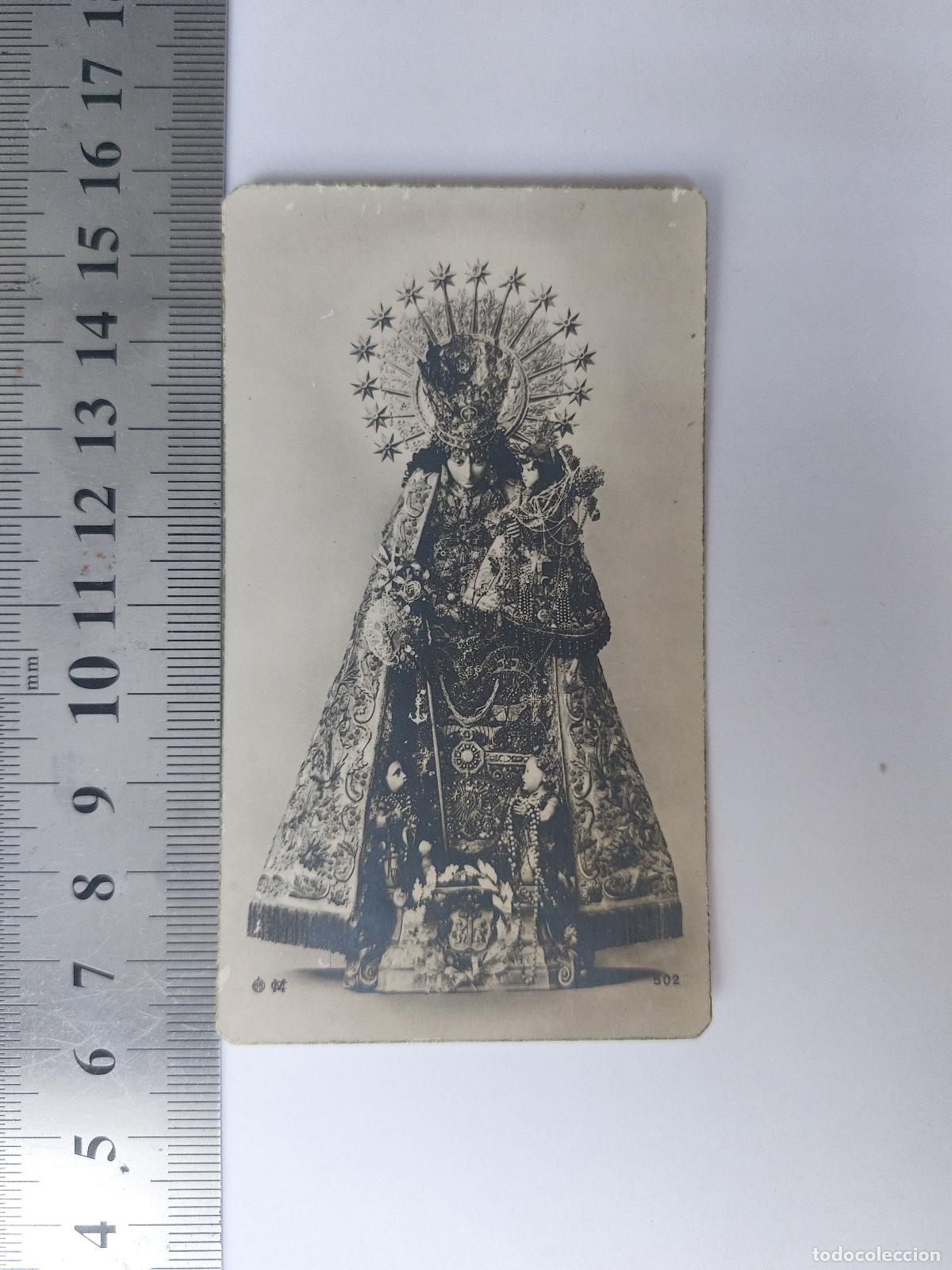 Postales: Estampa de la Inmaculada Concepci&oacute;n con oraci&oacute;n escrita a mano